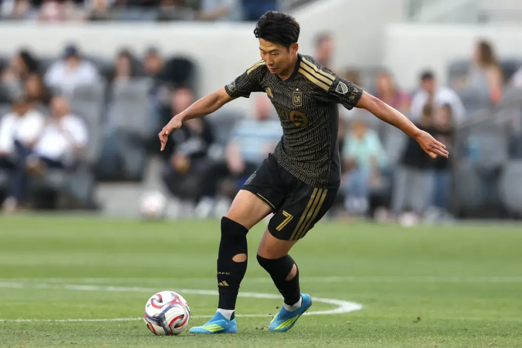 LAFC forward Son Heung-Min controls the ball against the Houston...