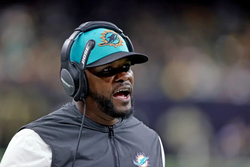 Miami Dolphins coach Brian Flores yells during a game
