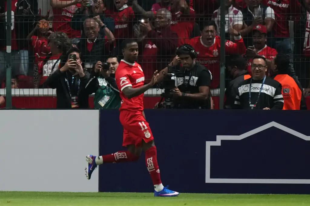 Toluca FC’s Helinho celebrates after scoring the first goal of...