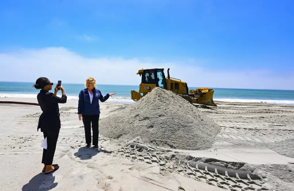 Orange County Supervisor Katrina Foley makes a video by a...