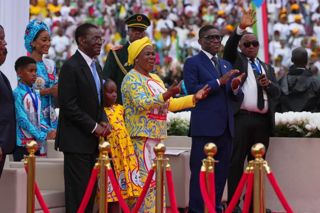Equatorial Guinea President Teodoro Obiang Nguema Mbasogo, first lady Constancia Mangue Nsue Okomo, and Equatorial Guinea Vice President Teodoro Nguema Obiang.