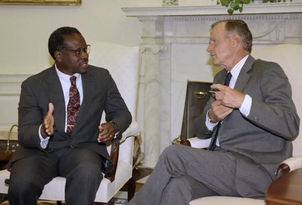 President George H.W. Bush and Supreme Court nominee Clarence Thomas in the Oval Office.