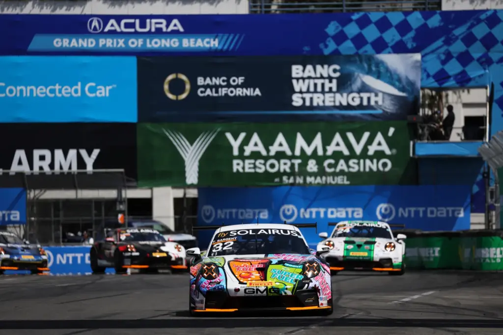 Porsche Carrera Cup North America driver Tom Sargent (32) leads...