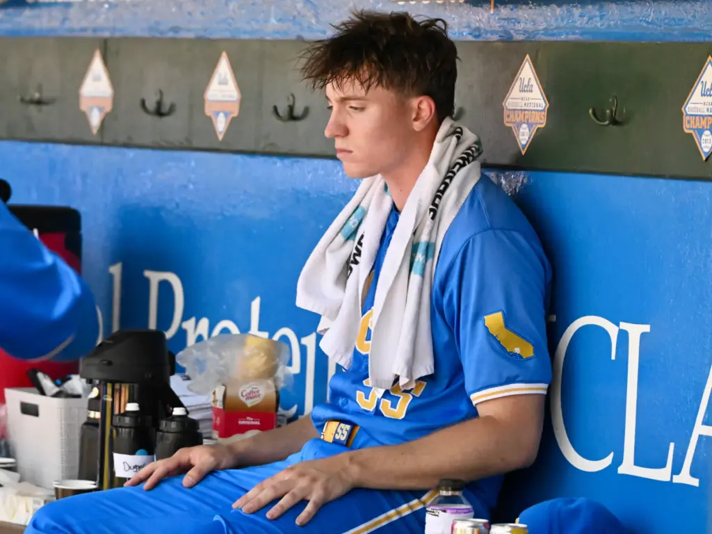Starting pitcher Michael Barnett #55 of the UCLA Bruins in...