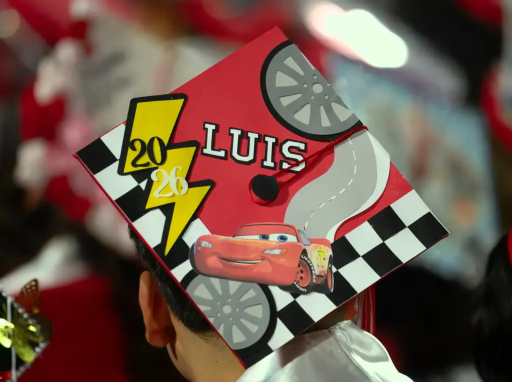 A graduation cap the Santa Ana High School graduation ceremony...