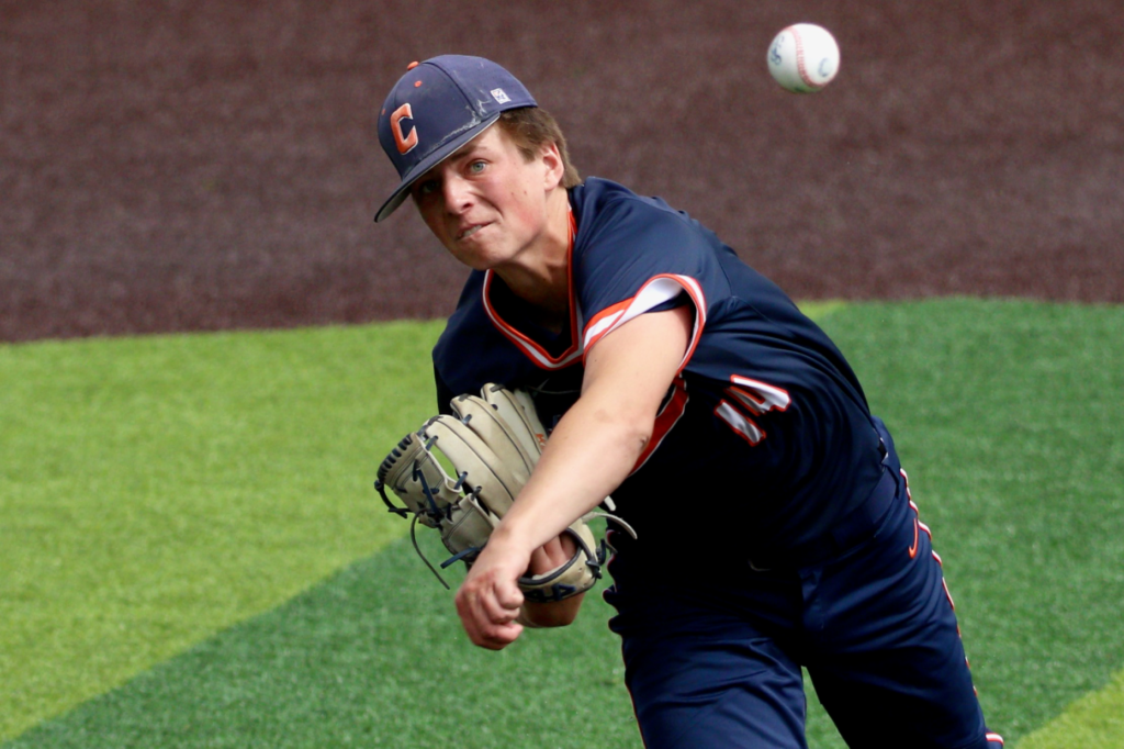 Cypress left-handed starter Drew Slevcove delivers a pitch against St....