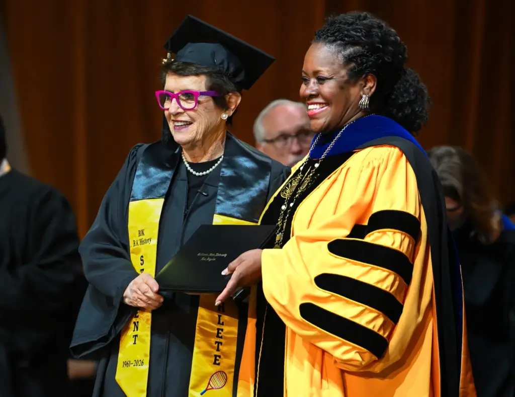 Billie Jean King receives her Bachelor of Arts in History...