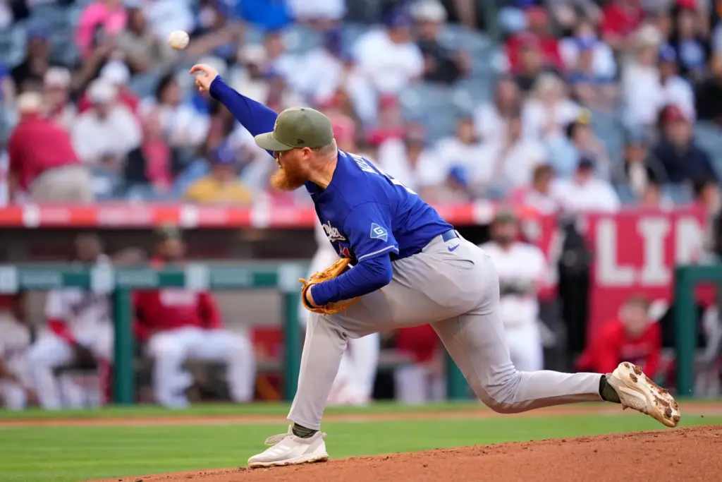 Dodgers opening pitcher Will Klein throws to the plate during...
