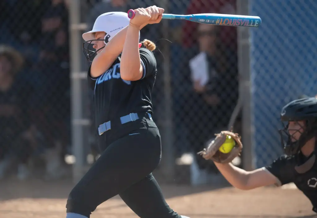 Norcoâs Camryn May, (#3), strikes out swinging against J Serra...