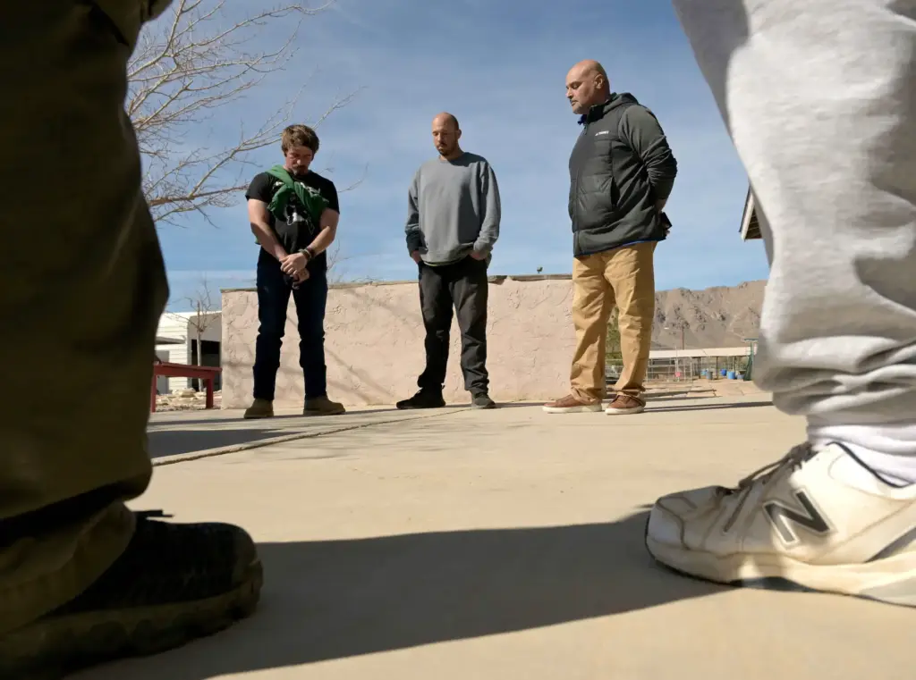 River’s Edge Ranch spirtual director Ernesto Izquierdo, right, 49, leads...