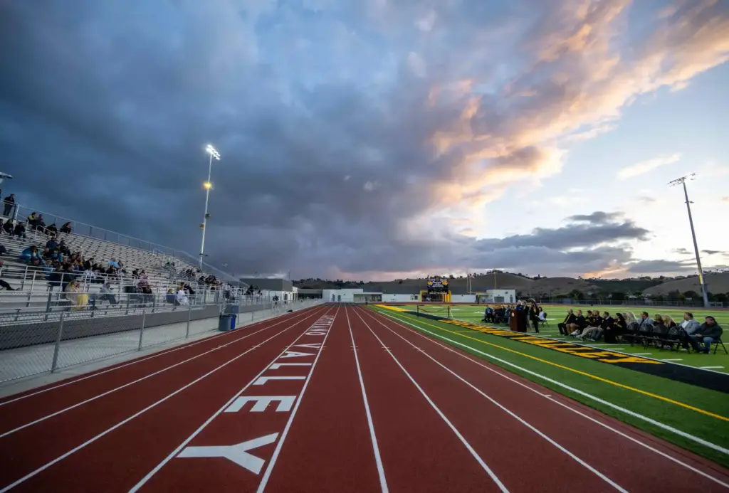 Capistrano Valley High School families look on from the bleachers...