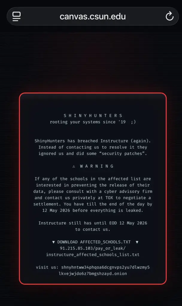 This message from an apparent cybercriminal group dubbed “Shiny Hunters”...