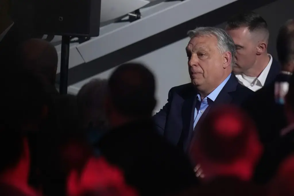 Hungary’s Prime Minister Viktor Orban leaves the podium after speaking...