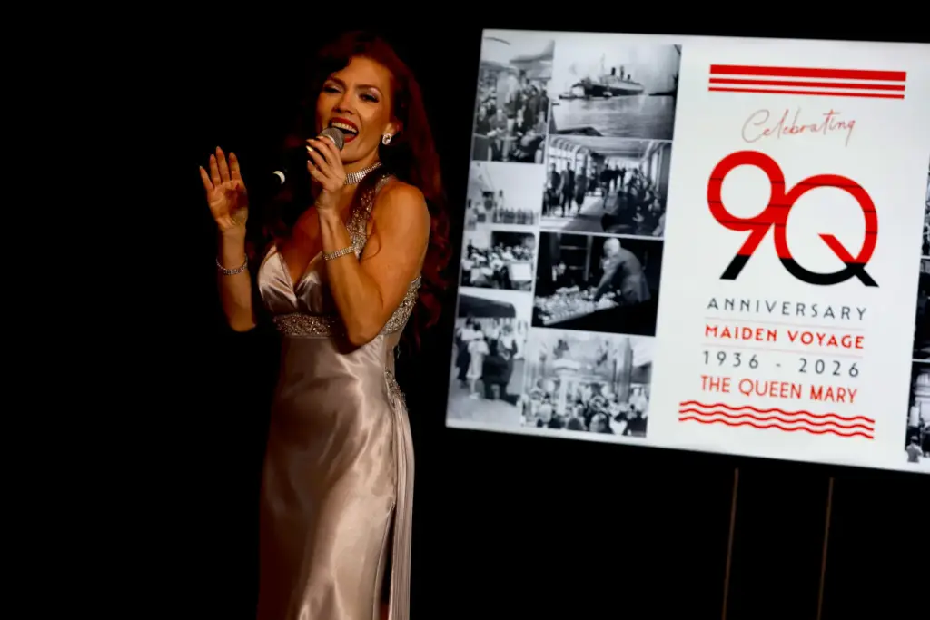 A performer sings on the Queen Mary in Long Beach...