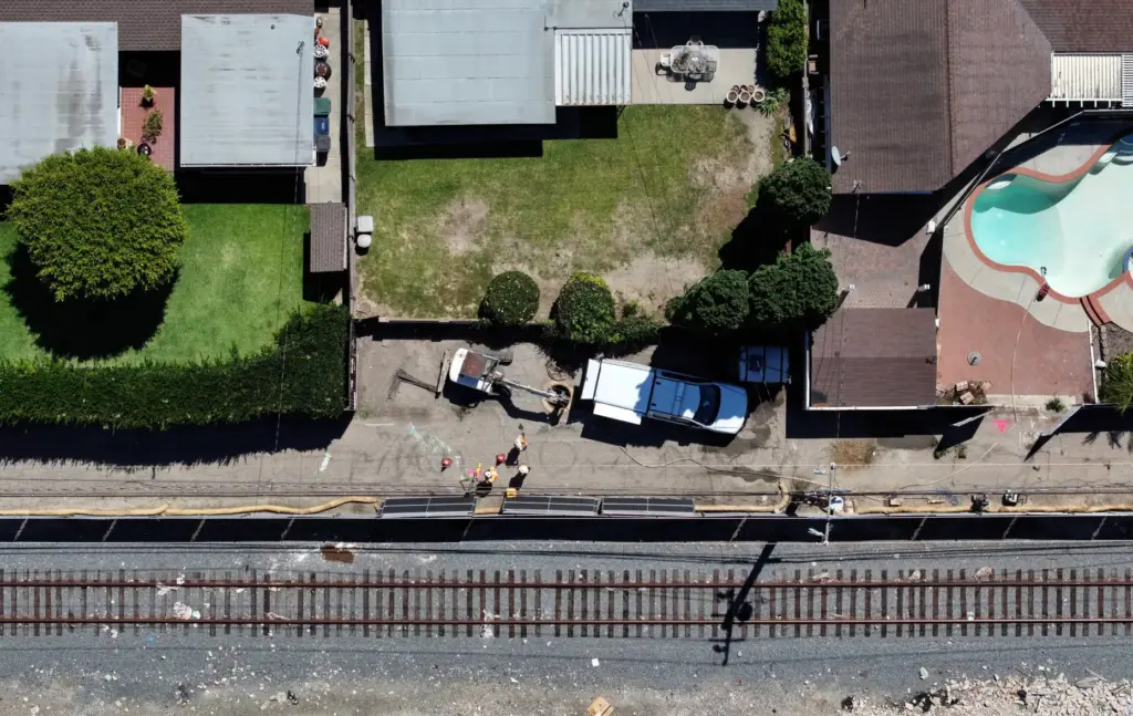 Backyards of homes in the 16500 block of Rhone Lane...