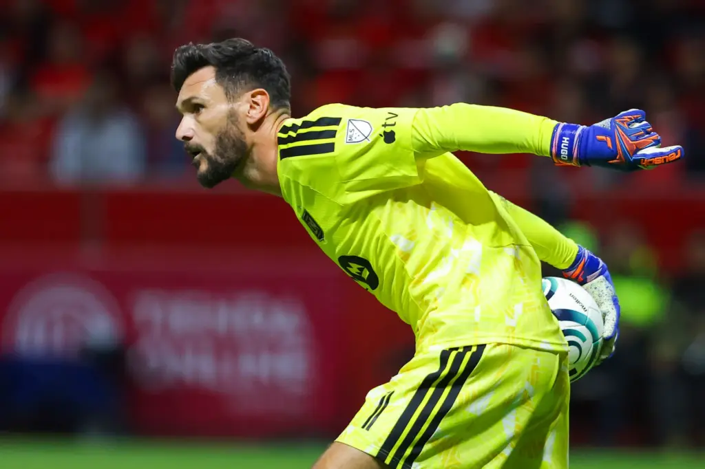 LAFC goalkeeper Hugo Lloris throws the ball to a teammate...