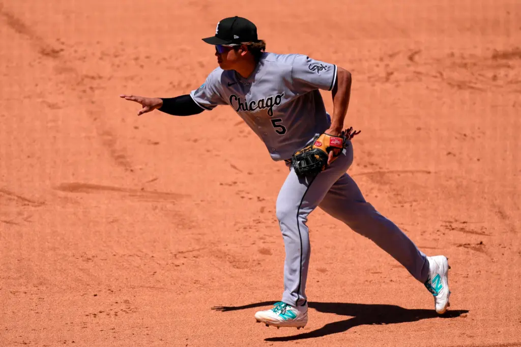 Chicago White Sox first baseman Munetaka Murakami gestures toward the...