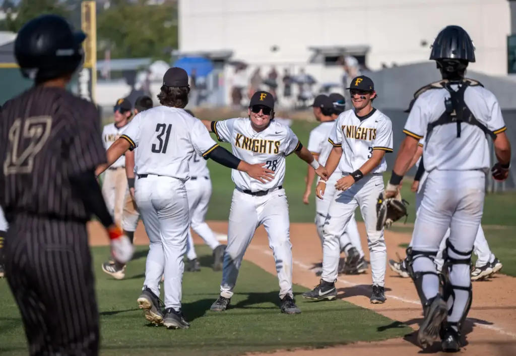 Foothill players celebrate their 3-0 win over Servite following a...