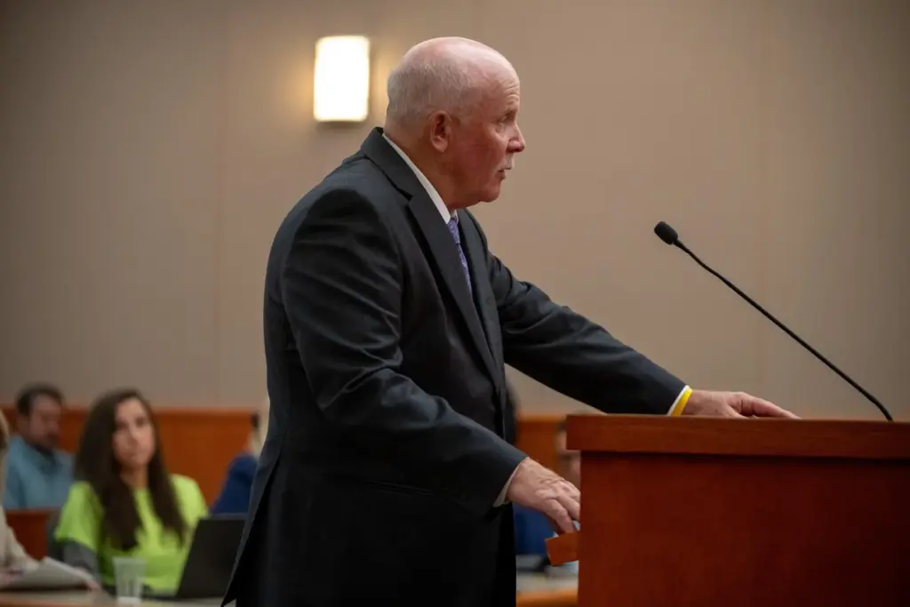 Gene Richins makes an impact statement during the sentencing of...