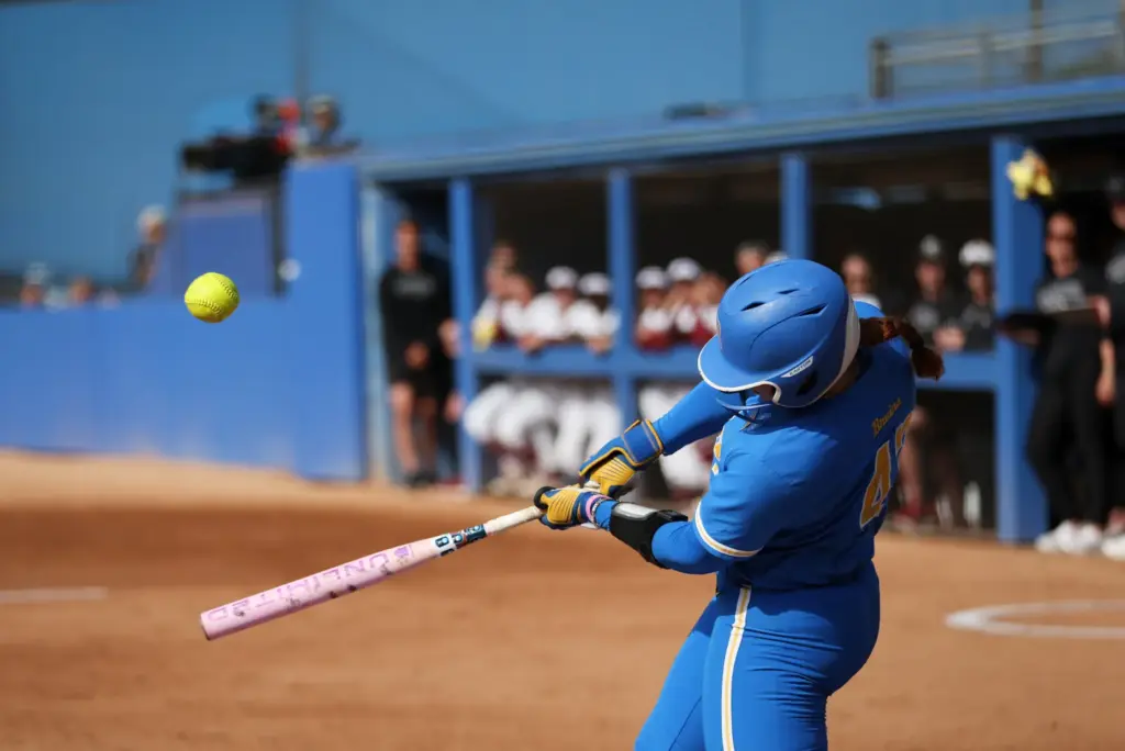 UCLAâs Megan Grant pop up the ball during the NCAA...