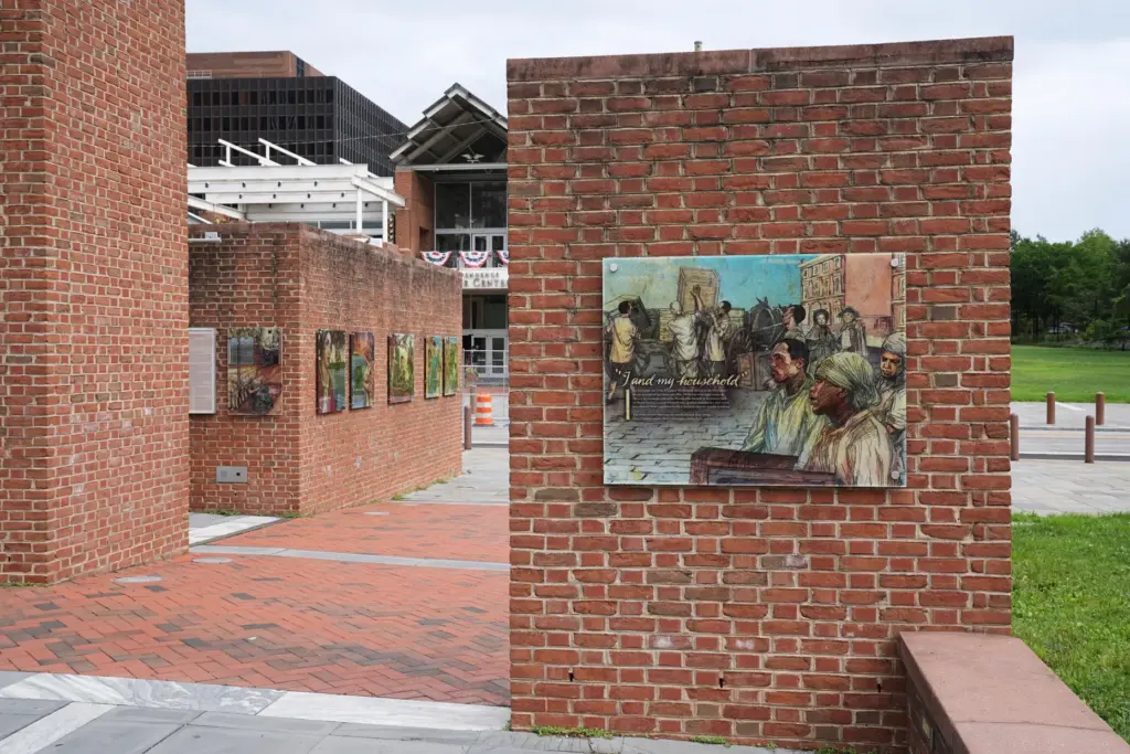 An informational panel is seen at President’s House Site