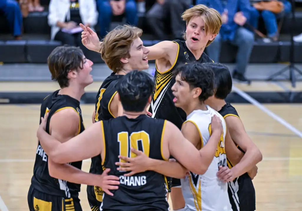 Foothill players celebrate a hard-fought point during the CIF-SS Division...