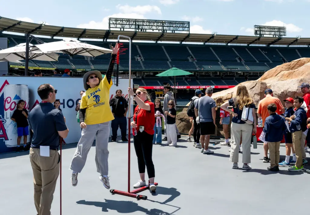 Students participate in an MLB combine during STEAM Day at...