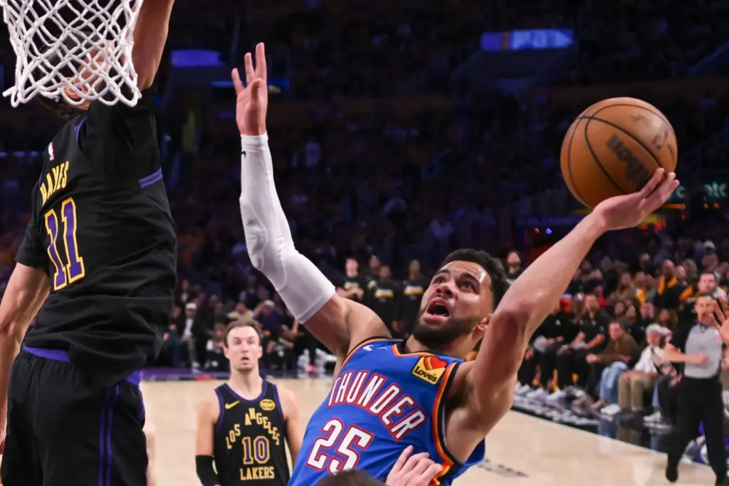 Oklahoma City Thunder guard Ajay Mitchell prepares to shoot as...