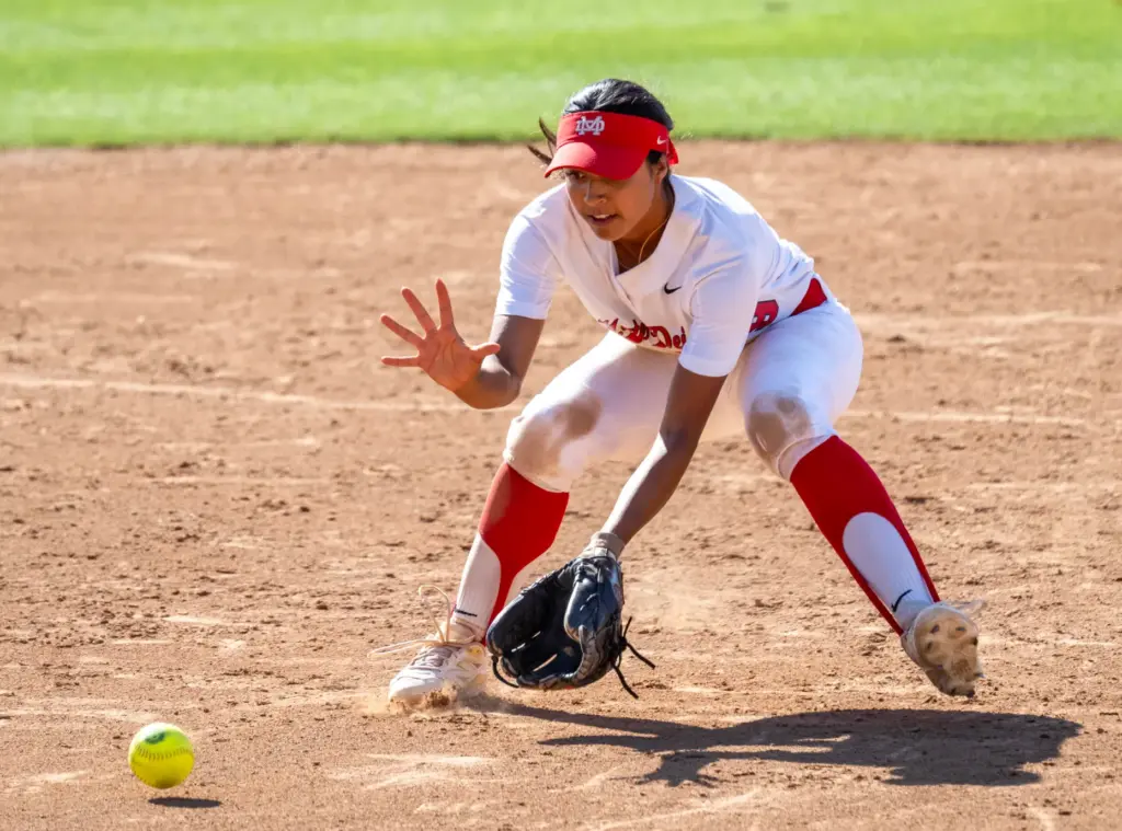 Mater Dei shortstop Alexandra Carrillo fields the ball during the...