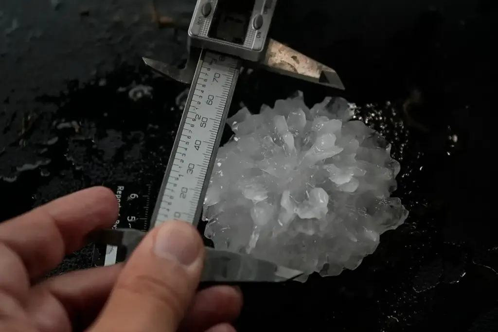 Tim Marshall measures a large hail