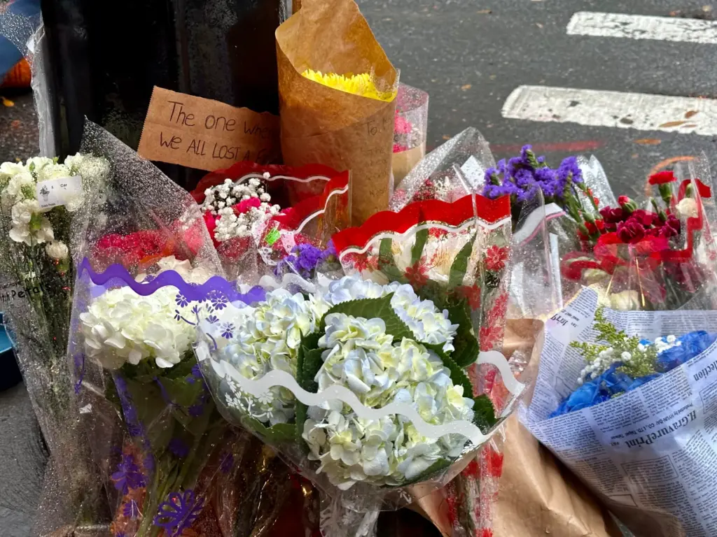A makeshift memorial for Matthew Perry is seen outside the...