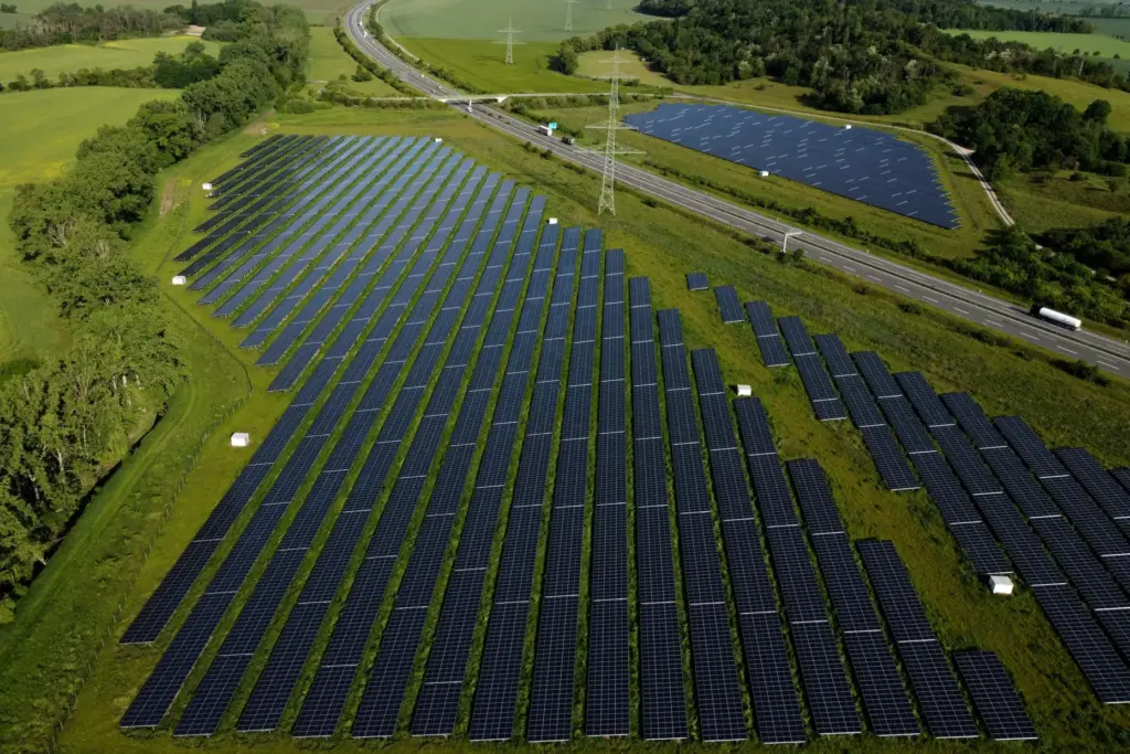FILE – A new solar farm operate near Quedlinburg, Germany,...