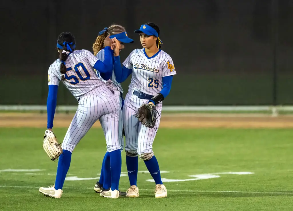 La Mirada outfielders Alanna Adams, Milani Cruz and Elizabeth Biado,...
