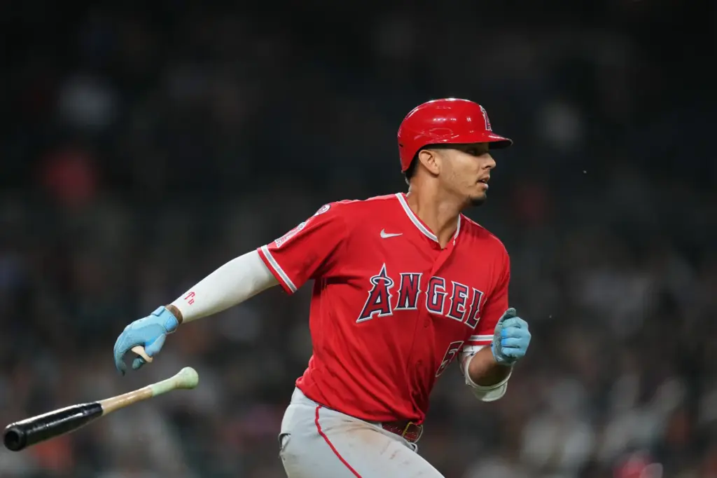 The Angels’ Vaughn Grissom hits a go-ahead grand slam during...