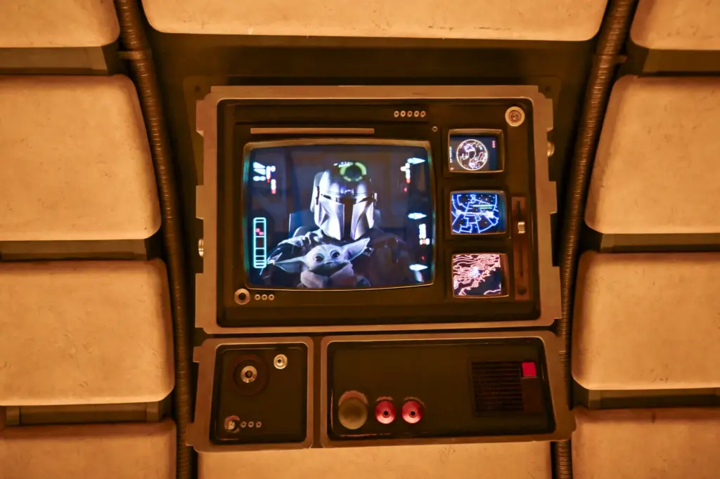 The Mandalorian and Grogu welcome riders to Millennium Falcon: Smugglers...