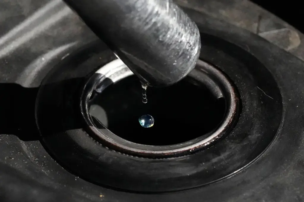 Gasoline drops from the nozzle