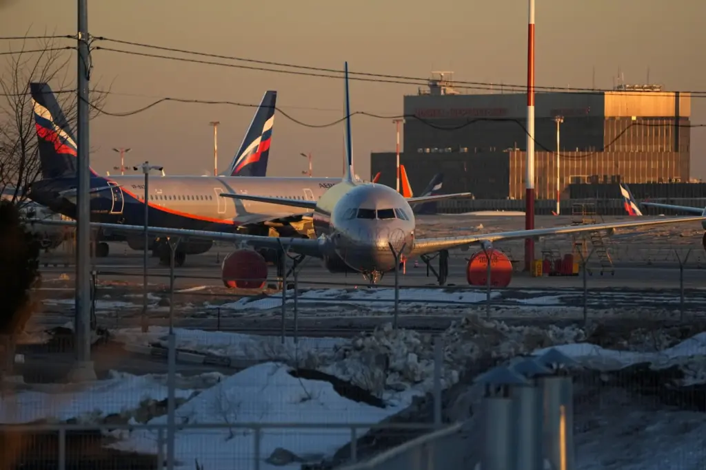 FILE – Aeroflot’s passengers planes are parked at Sheremetyevo airport,...