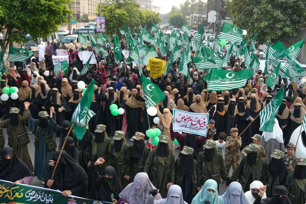 Supporters of ‘ Muslim women league Pakistan, hold a rally