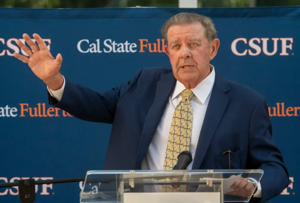 Terry M. Giles delivers remarks at the beam ceremony for...