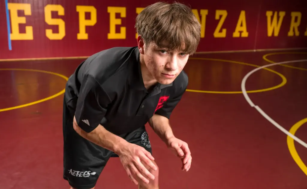 Wrestler Max Murillo of Esperanza in Anaheim on Tuesday, March...