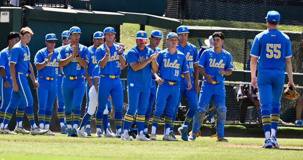 Starting pitcher Michael Barnett #55 of the UCLA Bruins is...