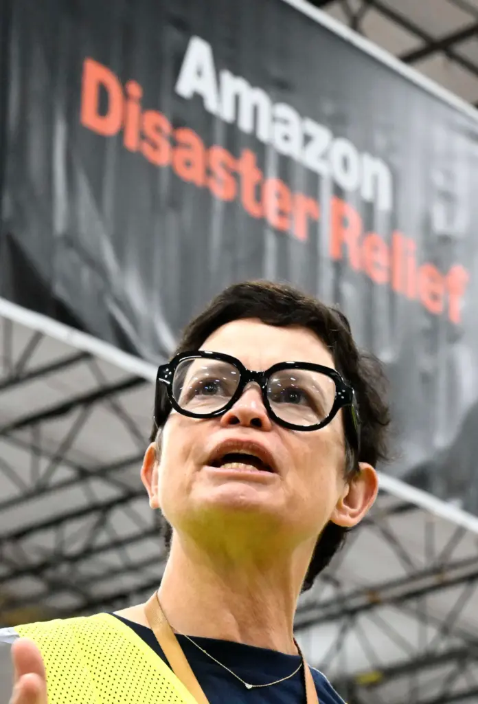 Amazon disaster relief founder Bettina Stix speaks Wednesday, May 20,...