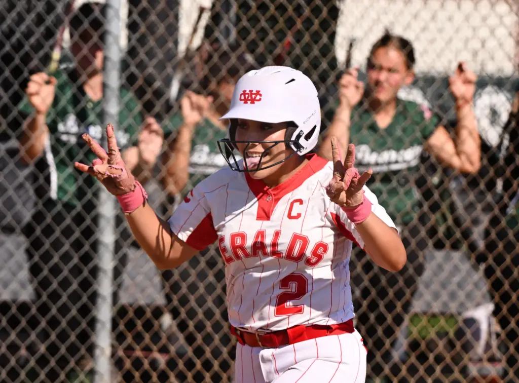 Sofia Hernandez #2 of the Whittier Christian Heralds reqcts after...