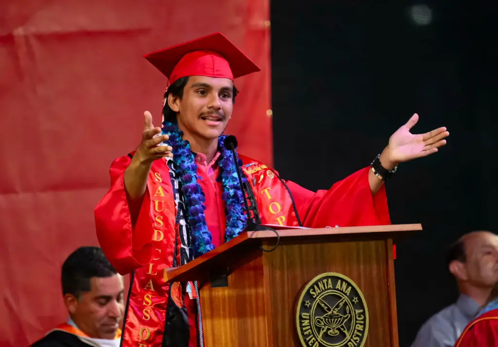 Shaun Gonzalez delivers the Valedictory during the the Santa Ana...