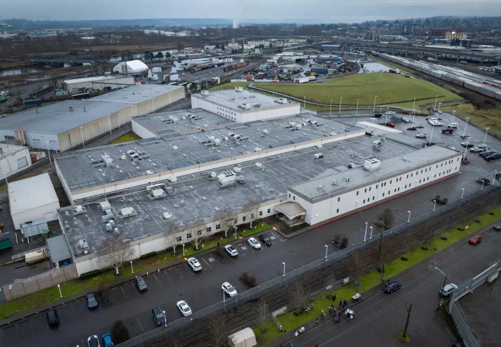 The Northwest ICE Processing Center in Tacoma, Washington, seen from the air.