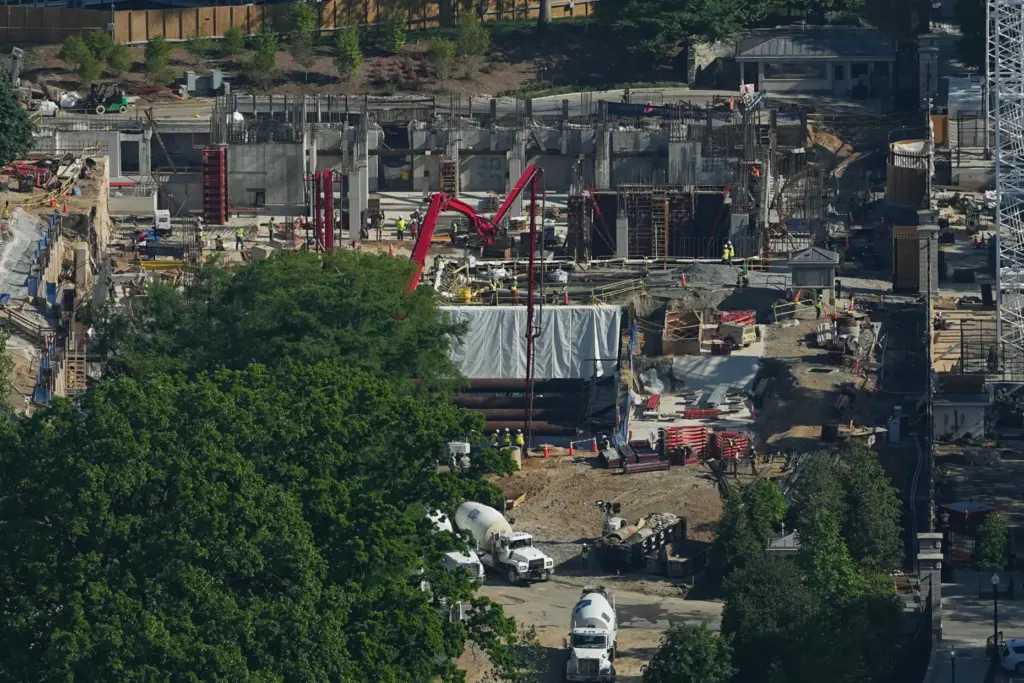 Construction on the new White House ballroom is seen from...