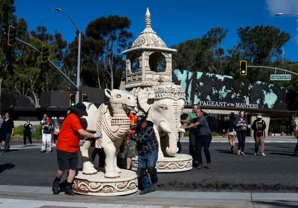 Giant chess pieces are moved from the Pageant of the...