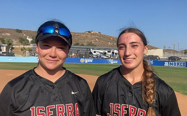 JSerra pitcher Liliana Escobar, left, and catcher Annabel Raftery led...