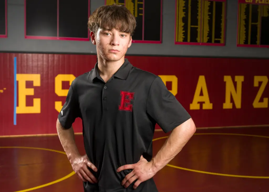 Wrestler Max Murillo of Esperanza in Anaheim on Tuesday, March...