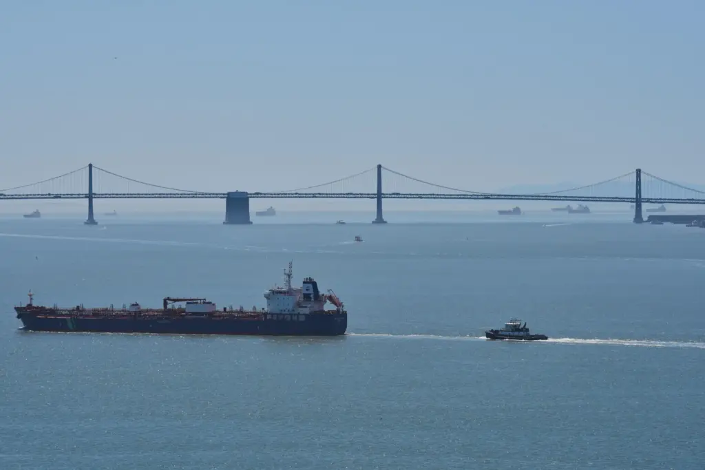 Tankers are visible throughout the San Francisco Bay, Tuesday, May...